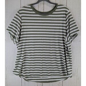 Old Navy Plus Size XXL‎ Womens Green White Striped Short Sleeve Top NWT